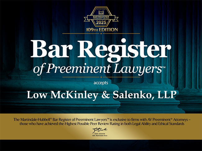 Martine-Hubbell | Bar Register Preeminent Lawyers | 2025 | 109th Edition | Bar Register Of Preeminent Layers | Accept Low McKinley & Salenko, LLP | The Martindale-Hubbell Bar Register Of Preeminent Lawyers Is Exclusive To Firms With AV Preeminent Attorneys - Those Who Have Achieved The Highest Possible Peer Review Rating In Both Legal Ability And Ethical Standards | Suke Jawanda | GM, Martindale-Avvo